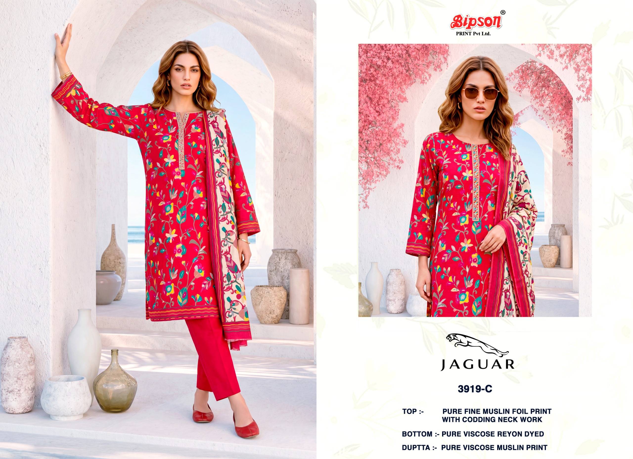 JAGUAR - 3919 Series By BIPSON PRINTS Stylish Beautiful Colourful Pure Muslin Dresses At Wholesale Price
